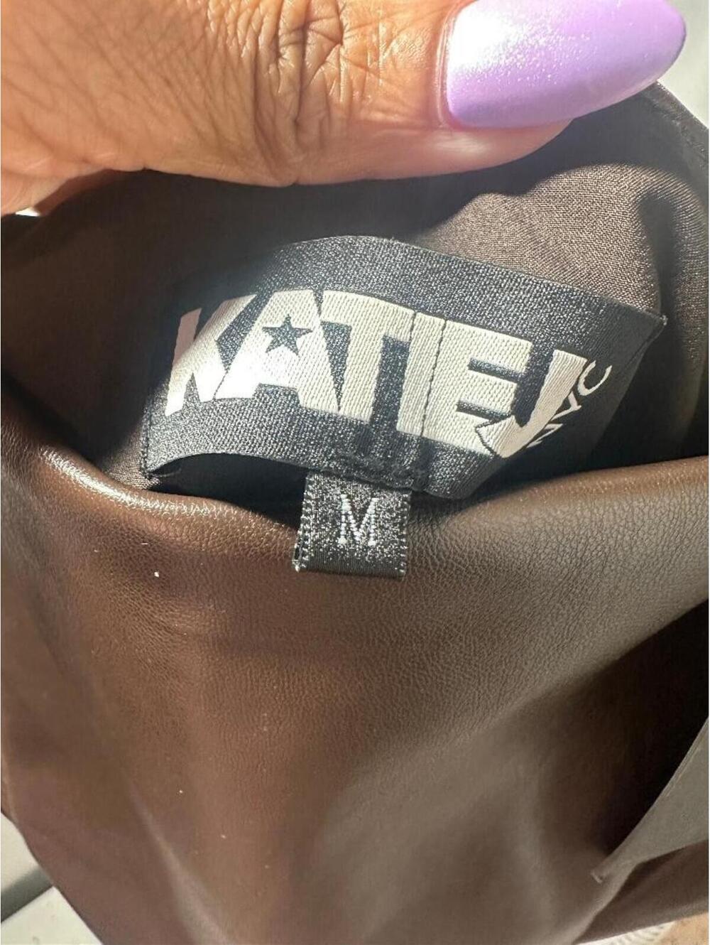 NWT KatieJ NYC Faux Leather Bustier Top Brown Size M Structured Crop Cami Chic - Picture 3 of 5